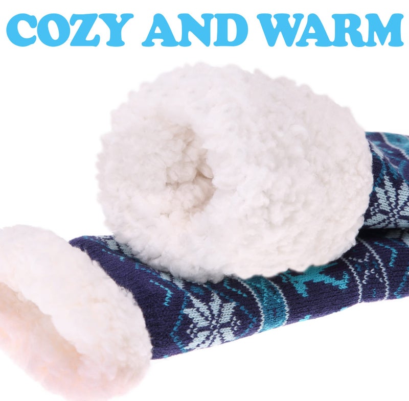 SDBING Slipper Socks for Women with Grippers, Winter Warm Fuzzy Indoor Christmas Gifts Socks (Blue) - Image 4